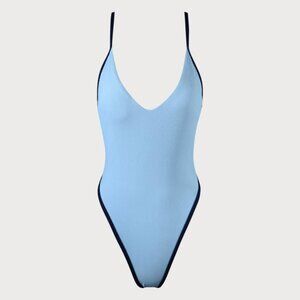 Blue Contrast Trim One-Piece Swimsuit Size Small